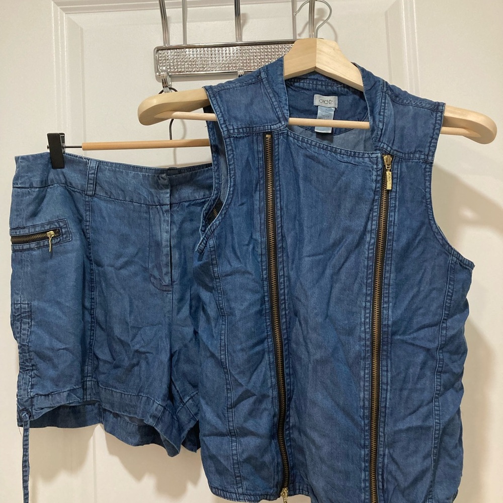 Cache Blue Jean Shorts and Vest Set